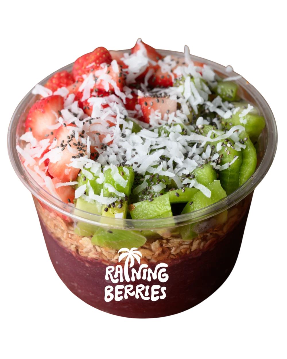 Raining Berries açaí bowl with strawberries, kiwi and coconut